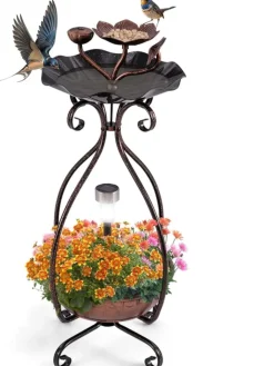 COSTWAY Vögel<Vogeltränke mit Solarleuchte in Bronze