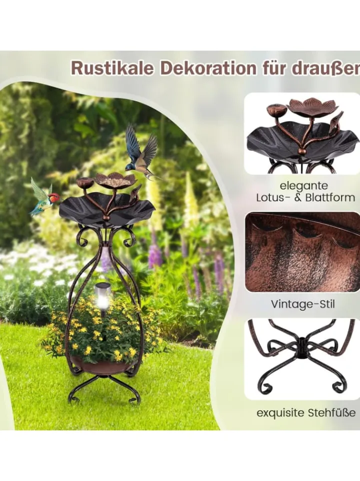 COSTWAY Vögel<Vogeltränke mit Solarleuchte in Bronze