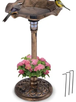 COSTWAY Vögel<Vogeltränke mit Solarleuchte in Bronze