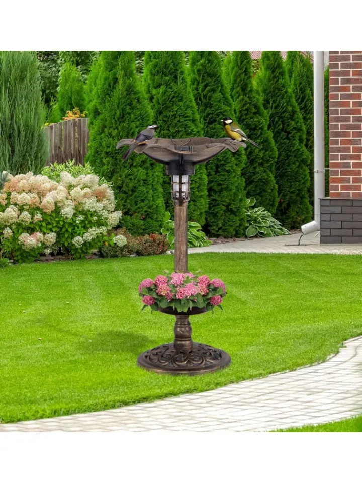 COSTWAY Vögel<Vogeltränke mit Solarleuchte in Bronze
