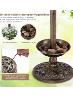 COSTWAY Vögel<Vogeltränke mit Solarleuchte in Bronze