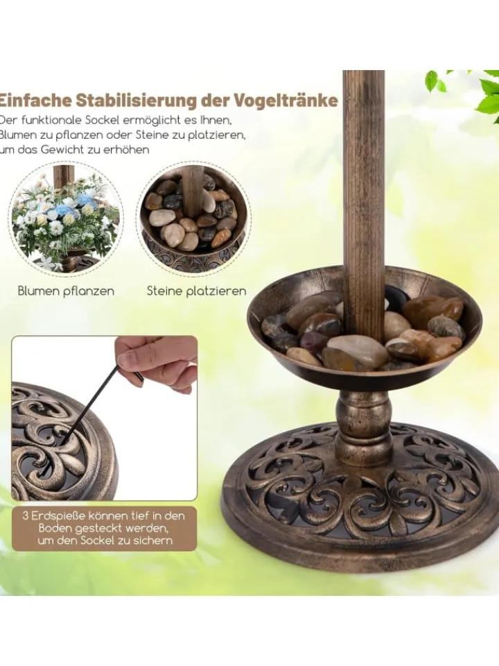 COSTWAY Vögel<Vogeltränke mit Solarleuchte in Bronze