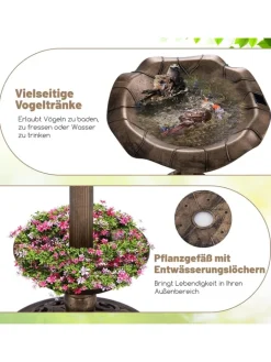 COSTWAY Vögel<Vogeltränke mit Solarleuchte in Bronze