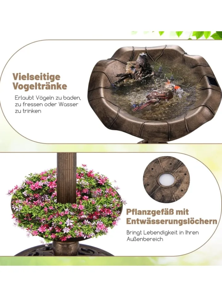 COSTWAY Vögel<Vogeltränke mit Solarleuchte in Bronze