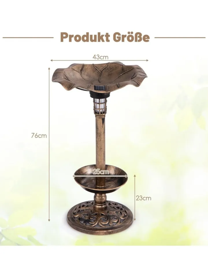 COSTWAY Vögel<Vogeltränke mit Solarleuchte in Bronze
