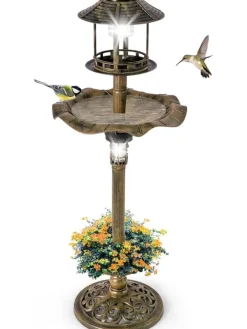 COSTWAY Vögel<Vogeltränke mit Solarleuchte in Bronze