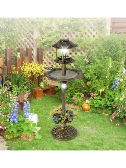 COSTWAY Vögel<Vogeltränke mit Solarleuchte in Bronze