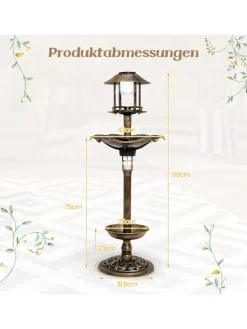 COSTWAY Vögel<Vogeltränke mit Solarleuchte in Bronze