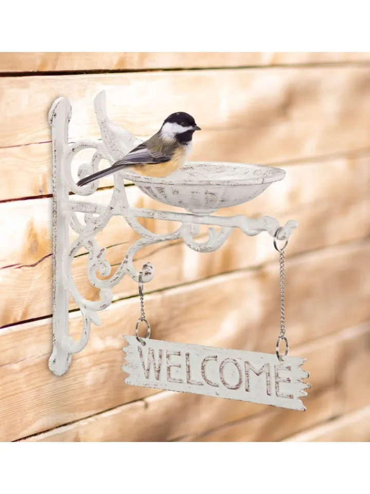 relaxdays Vögel<Vogeltränke Welcome in Weiß