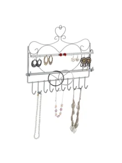 relaxdays Schmuckkästen<Wand Schmuckhalter in Silber - (B)36,5x (H)30 x (T)3,5 cm