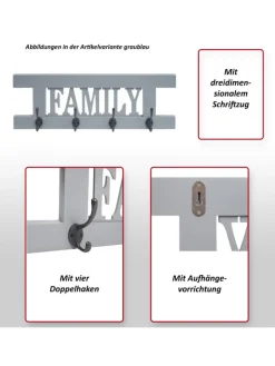 MCW Garderoben<Wandgarderobe C60 Family im Shabby-Look, Grau-blau