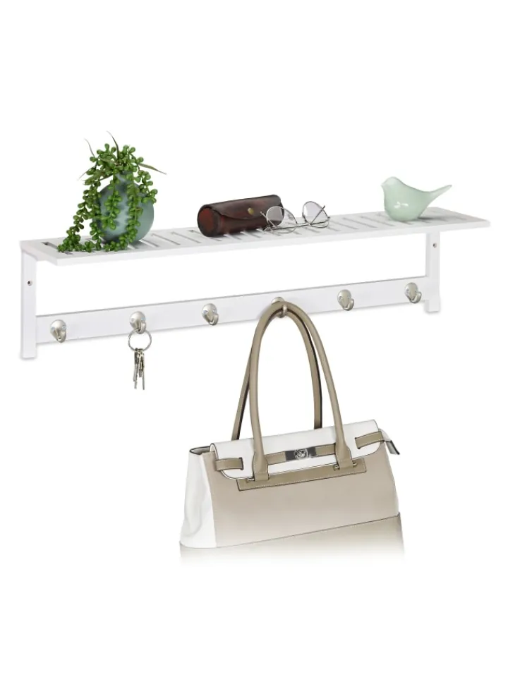 relaxdays Garderoben<Wandgarderobe in Weiß - (B)75 x (H)18 x (T)16 cm