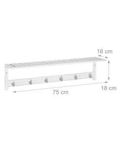 relaxdays Garderoben<Wandgarderobe in Weiß - (B)75 x (H)18 x (T)16 cm