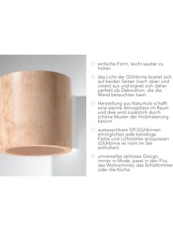 Nice Lamps Wandleuchten<Wandleuchte RODA in Natur Holz Loft Style runde Ø loft 1xG9 LED