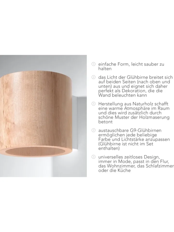 Nice Lamps Wandleuchten<Wandleuchte RODA in Natur Holz Loft Style runde Ø loft 1xG9 LED