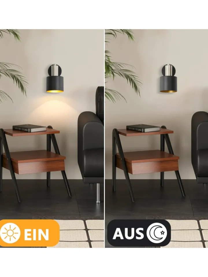 ZMH Wandleuchten<Wandleuchte 1-flammige E27 in schwarzgold drehbar 330° mit Schalter Metall