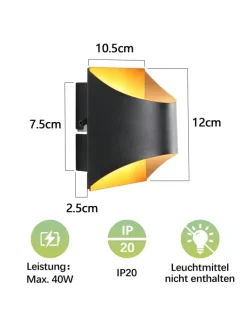 ZMH Wandleuchten<Wandleuchte 1-flammige G9 in schwarzgold Up and Down Design Vintage