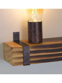 ZMH Wandleuchten<Wandleuchte in schwarz 1-flammige E27 vintage Metall und Holz L 23cm