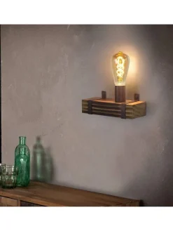 ZMH Wandleuchten<Wandleuchte in schwarz 1-flammige E27 vintage Metall und Holz L 23cm