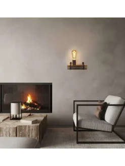 ZMH Wandleuchten<Wandleuchte in schwarz 1-flammige E27 vintage Metall und Holz L 23cm