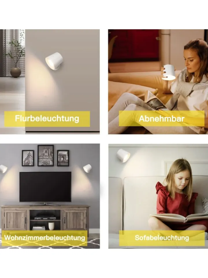 ZMH Wandleuchten<Wandleuchte in weiß 1-flammige akku 360° Drehbar