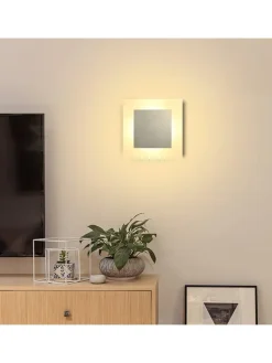 ZMH Wandleuchten<Wandleuchte LED in chrom eckig modern 7W warmweiß Metall und Acryl L 16cm