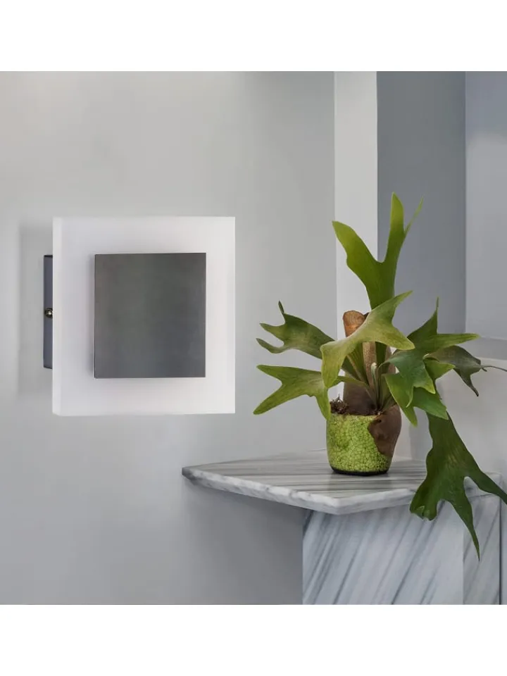 ZMH Wandleuchten<Wandleuchte LED in chrom eckig modern 7W warmweiß Metall und Acryl L 16cm
