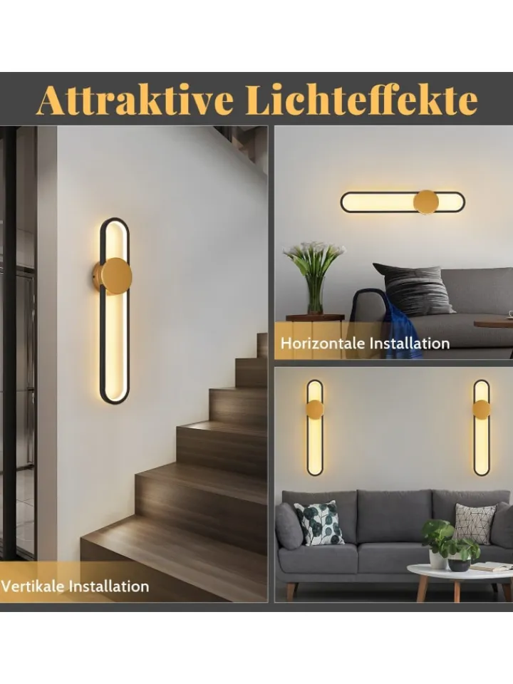 ZMH Wandleuchten<Wandleuchte LED in gold L 60CM Modern Ganglampe 3000K warmweiß 12W