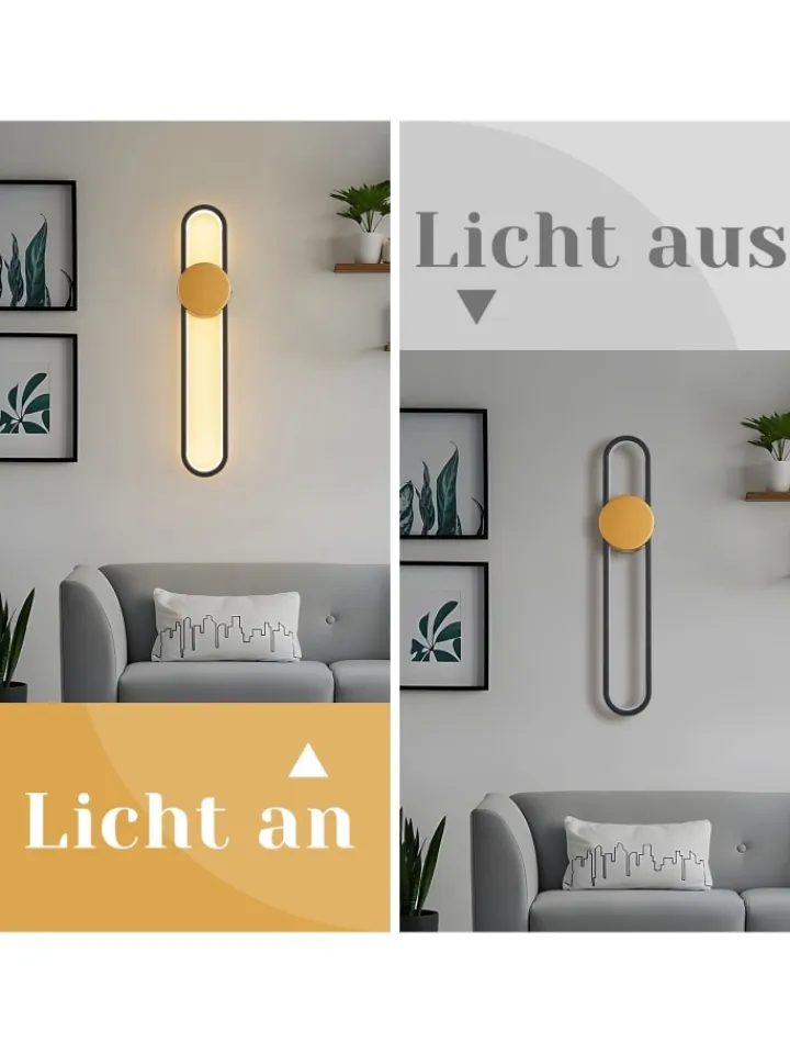 ZMH Wandleuchten<Wandleuchte LED in gold L 60CM Modern Ganglampe 3000K warmweiß 12W