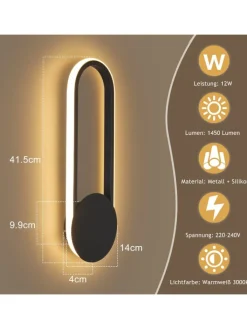 ZMH Wandleuchten<Wandleuchte LED in schwarz 12W Modern 3000K warmweiß Hallampe L 41.5cm