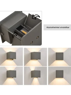 ZMH Wandleuchten<Wandleuchte LED 5W in grau modern 3000K warmweiß IP65