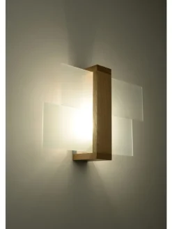 Nice Lamps Wandleuchten<Wandleuchte "LEDA" in Natural Holz und Glas moderne lampe 1xE27 LED