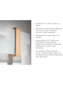 Nice Lamps Wandleuchten<Wandleuchte "LEDA" in Natural Holz und Glas moderne lampe 1xE27 LED