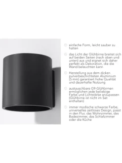 Nice Lamps Wandleuchten<Wandleuchte RODA 1 in Schwarz aluminium Ø runde Lampe loft G9 LED