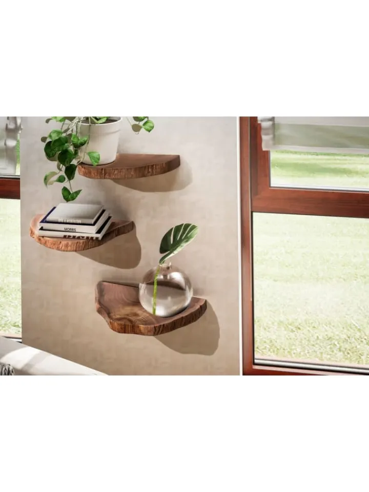 KADIMA DESIGN Regale & Schränke<Wandregal 3er Set Vollholz Hängeregal Baumscheibe, Natur