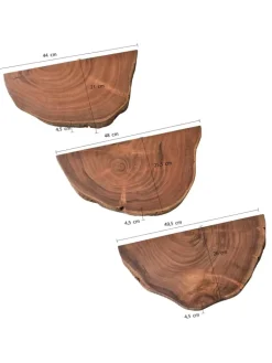 KADIMA DESIGN Regale & Schränke<Wandregal 3er Set Vollholz Hängeregal Baumscheibe, Natur