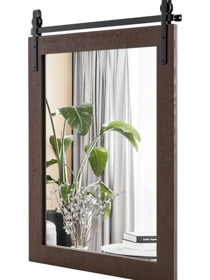 COSTWAY Spiegel<Wandspiegel 76,5 cm x 56 cm in Braun