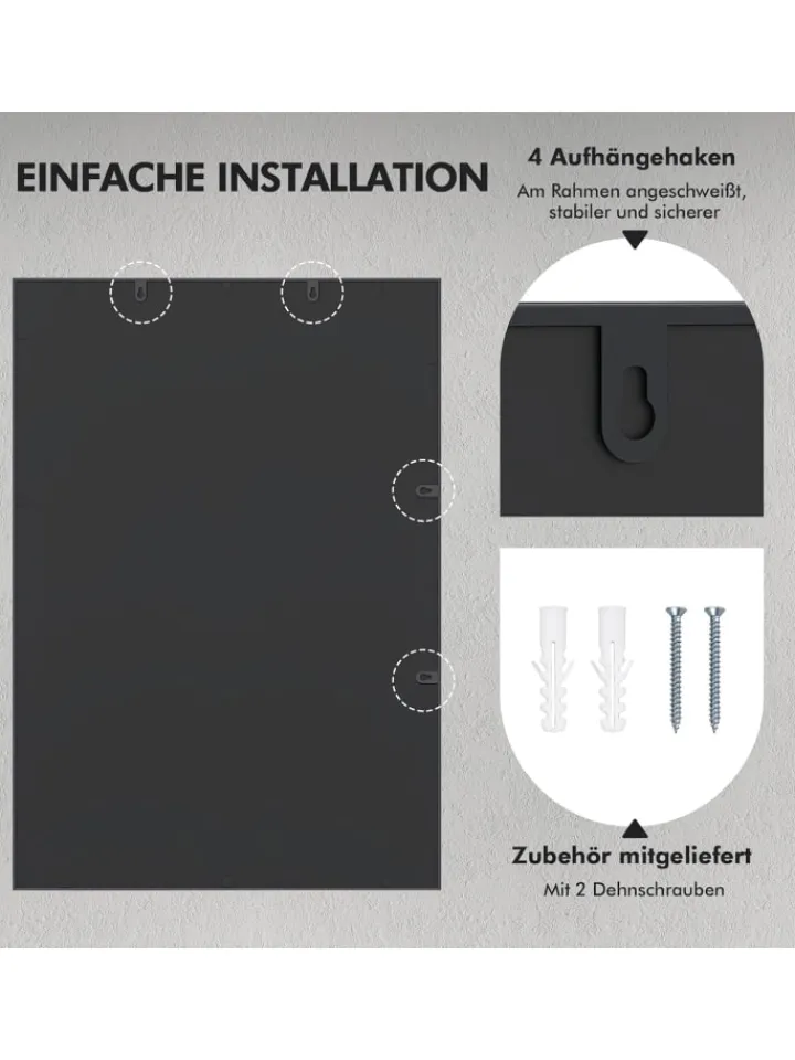 COSTWAY Spiegel<Wandspiegel 100 x 70 cm in Schwarz