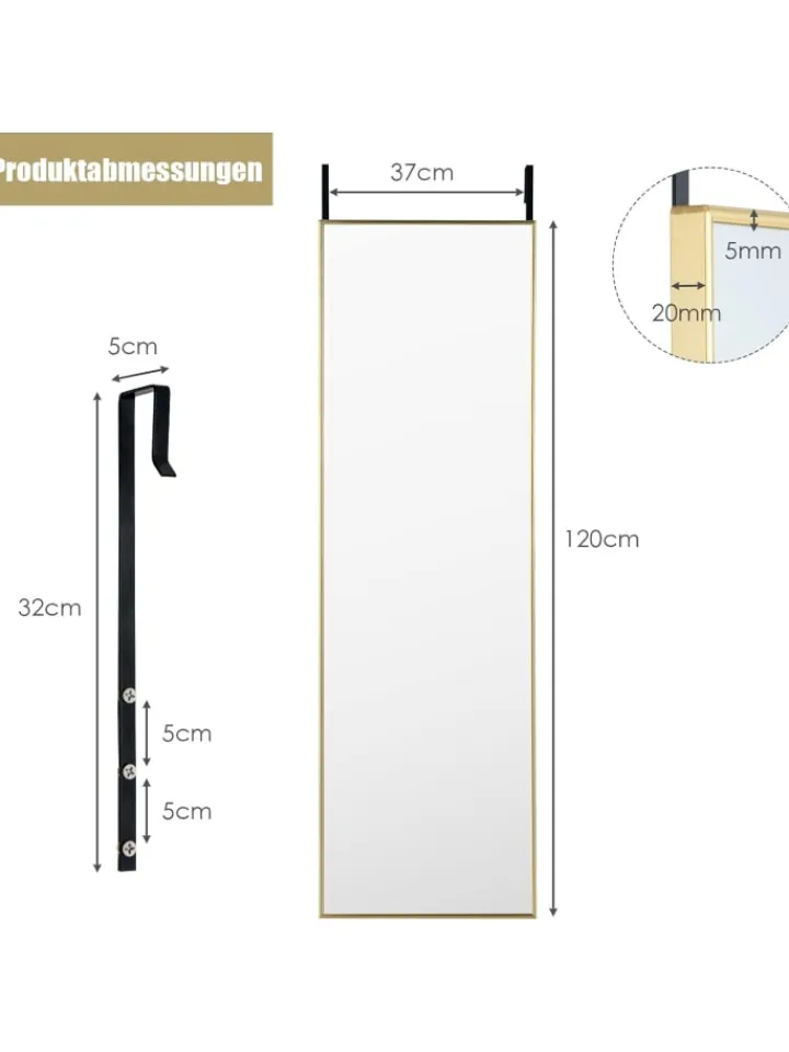 COSTWAY Spiegel<Wandspiegel 37 x 120cm in Gold