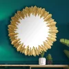 KADIMA DESIGN Spiegel<Wandspiegel Federn 68 cm Metall Design Hängespiegel , Eisen