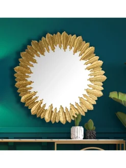 KADIMA DESIGN Spiegel<Wandspiegel Federn 68 cm Metall Design Hängespiegel , Eisen