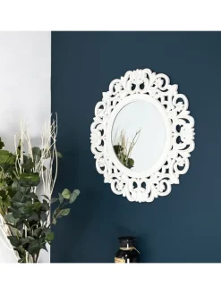 Rétro Chic Spiegel<Wandspiegel in Weiß - Ø 60 cm
