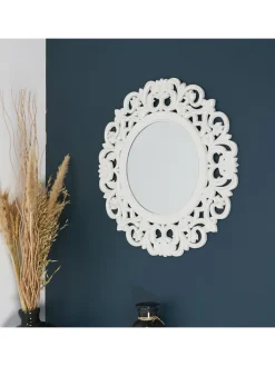 Rétro Chic Spiegel<Wandspiegel in Weiß - Ø 60 cm