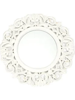 Rétro Chic Spiegel<Wandspiegel in Weiß - Ø 60 cm