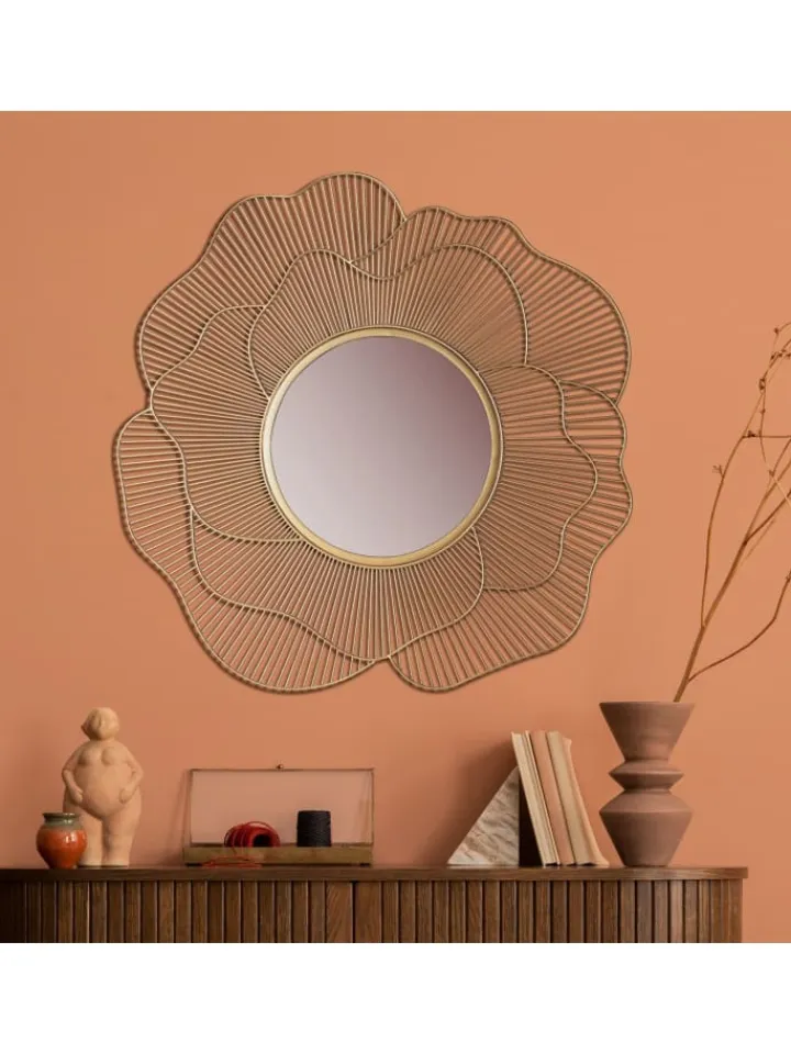 KADIMA DESIGN Spiegel<Wandspiegel Rose 77 cm Metall Design Hängespiegel , Eisen