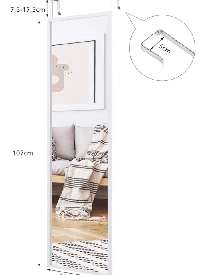 COSTWAY Spiegel<Wandspiegel 107x36,5cm in Weiß