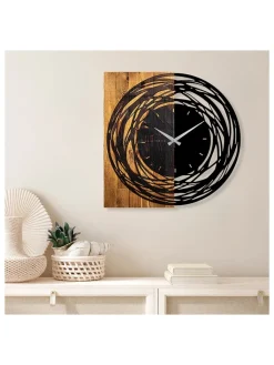 ABERTO DESIGN Wanddekoration<Wanduhr in Schwarz/ Hellbraun - (B)58 x (H)58 cm