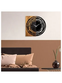 ABERTO DESIGN Wanddekoration<Wanduhr in Schwarz/ Hellbraun - (B)58 x (H)58 cm