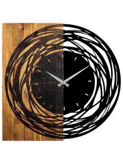 ABERTO DESIGN Wanddekoration<Wanduhr in Schwarz/ Hellbraun - (B)58 x (H)58 cm