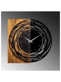 ABERTO DESIGN Wanddekoration<Wanduhr in Schwarz/ Hellbraun - (B)58 x (H)58 cm